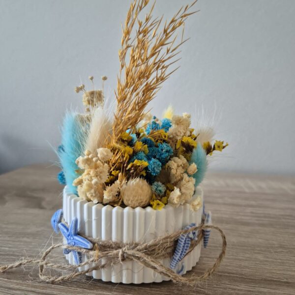 Deko Blumenschalen aus Gips in blau und gelb