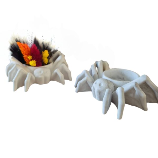 Spinne aus Gips mit Trockenblumen