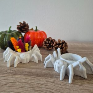 Spinne aus Gips mit Trockenblumen und Deko