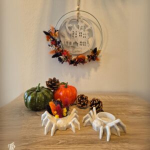 Halloween Set aus hängendem Blumenring und Spinne aus Gips