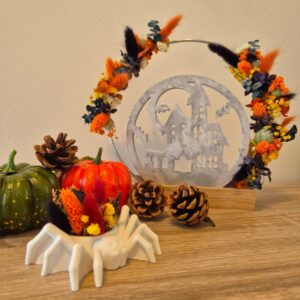 Halloween Set mit stehenden Blumenring und Spinne aus Gips